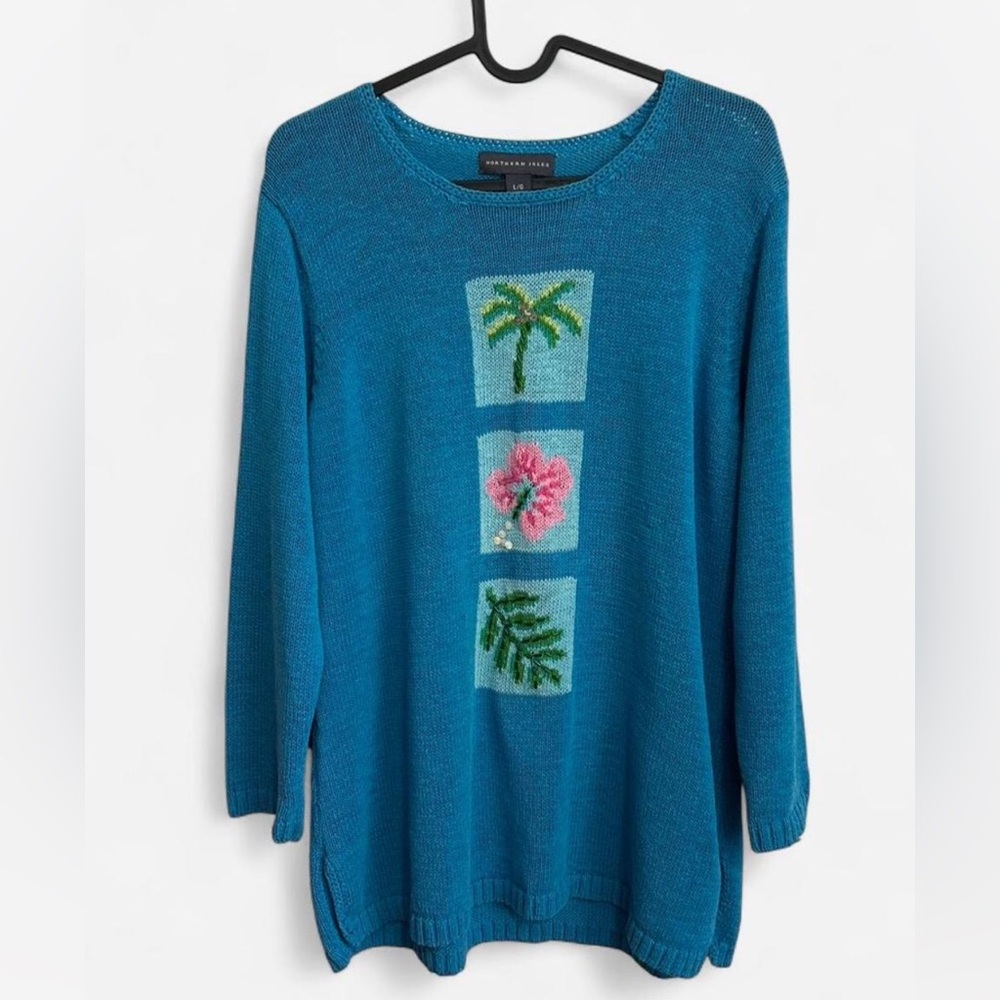 Northern Isles Blue Tropical Sweater Size L